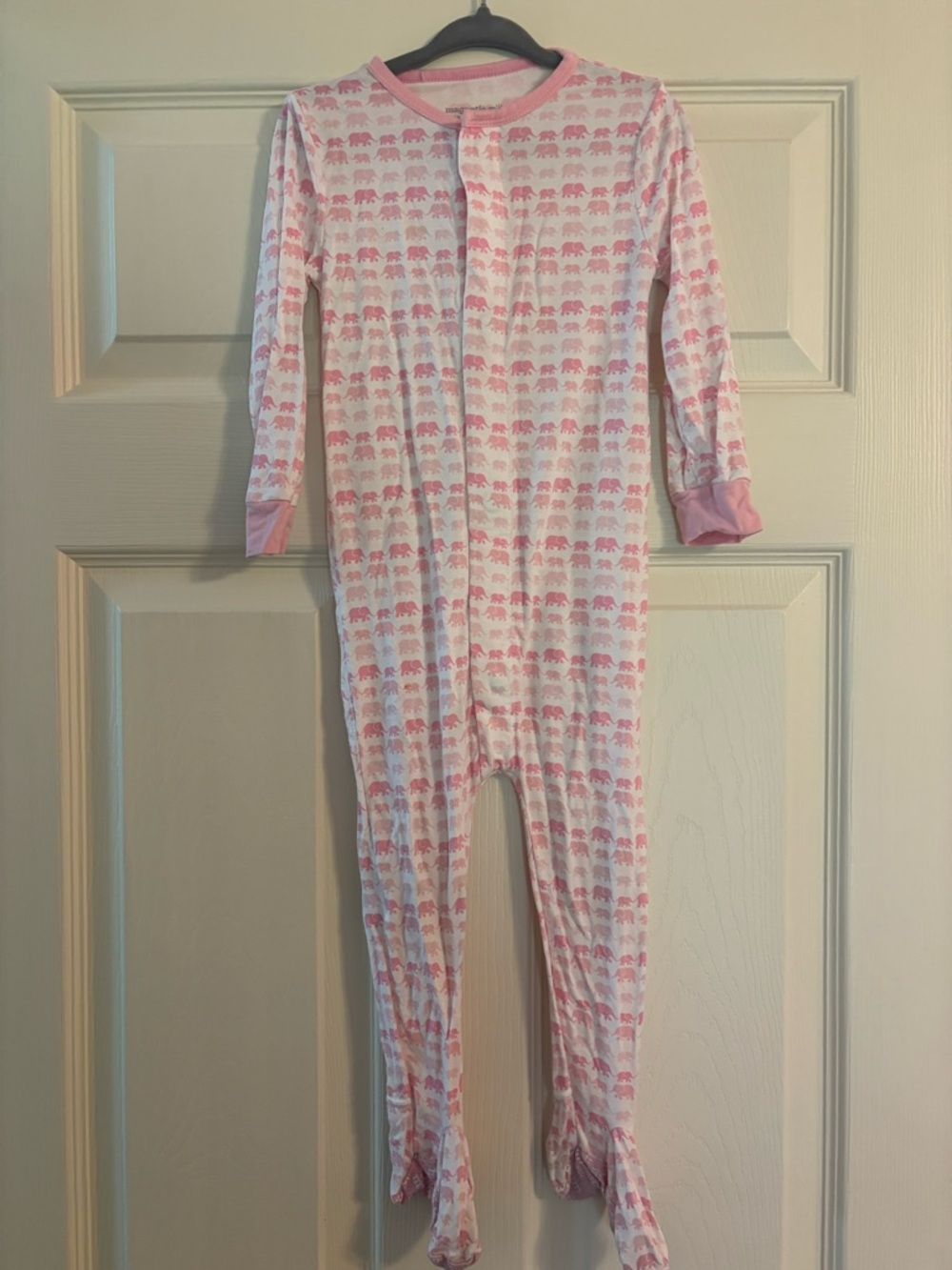 Magnetic Me Pink Elephant Print Kids One-Piece Footed Pajama
